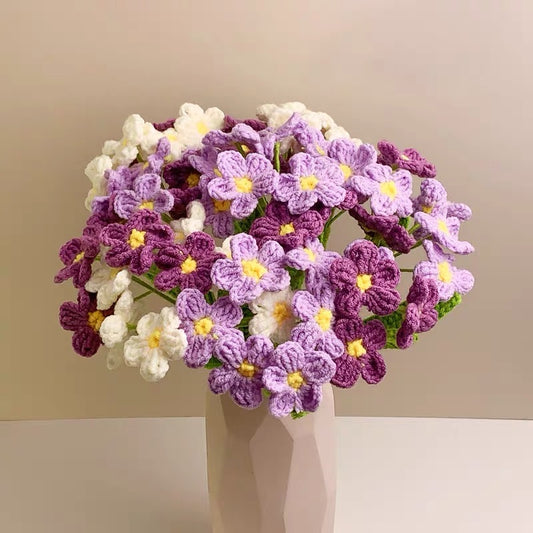 Crochet Daisy Flower Bouquet, White/Blue/Purple, Large Petal