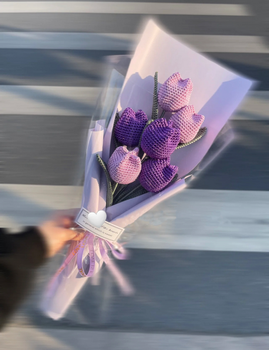 Crochet Tulip Flower Bouquet in Purple&Pink Color